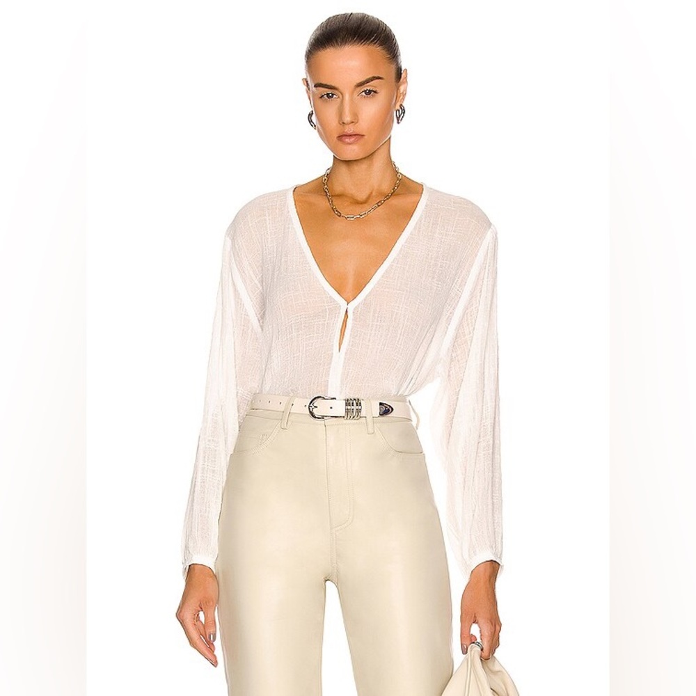 Enza Costa V Neck Modern Peasant Top